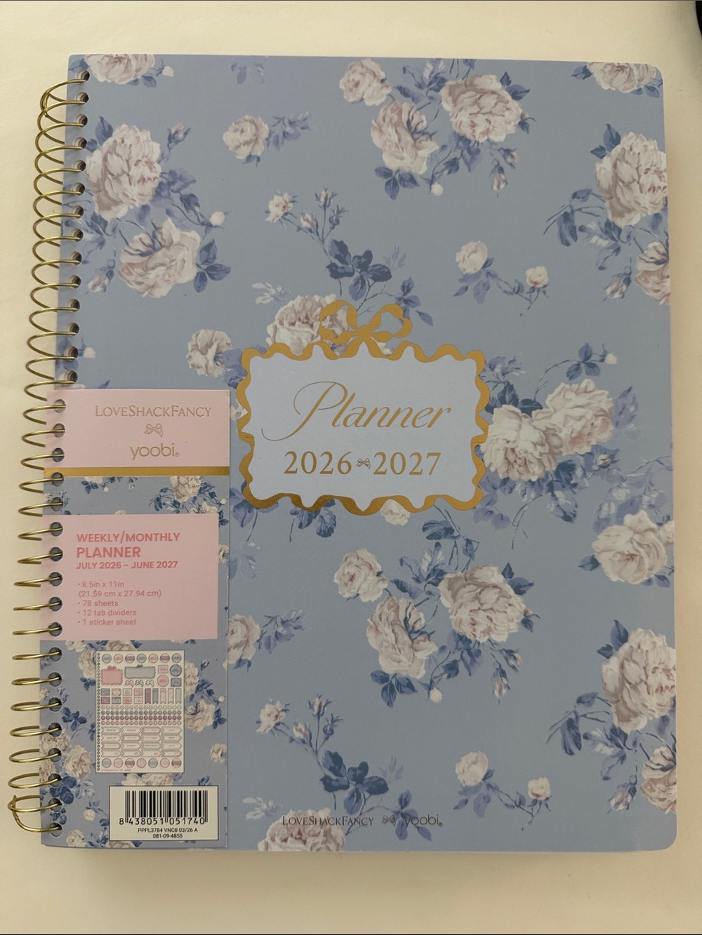 Love shack fancy yoobi Floral Planner 2026-2027 – Blue Weekly/Monthly Organizer